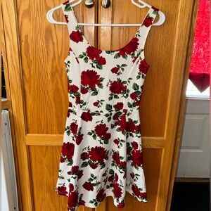 Divided White Dress with Pink Rose Print